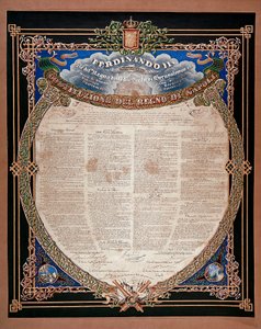 Risorgimento: Verfassung verkündet von König Ferdinand II. der Beiden Sizilien (1810-1859) im Jahr 1847 von Italian School