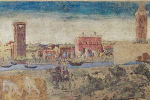 Fluss, Türme und Landleben (Detail), Halle der Monate, Unterer Abschnitt: Lebensszenen des Hofes von Borso d