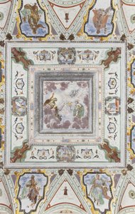 Raum des Jupiter und Merkur: Jupiter, Merkur und Amor, umgeben von den vier Jahreszeiten von Italian School