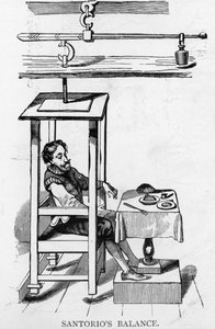 Santorio Santorio in seiner Waagenmaschine von Italian School