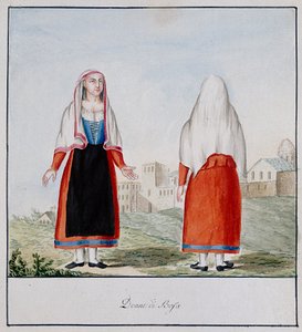 Sardische Trachten von Bosa, gedruckt ms.258, Luzzetti-Sammlung von Italian School