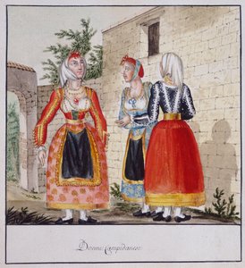 Sardische Frauen in Trachten aus Campidano, gedruckt ms.258, Luzzetti-Sammlung