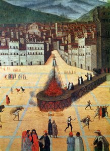 Savonarola wird auf dem Scheiterhaufen verbrannt, Piazza della Signoria, Florenz (Detail) von Italian School
