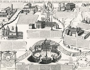 Sieben Kirchen von Rom, mit Porträt von Alexander VII (Papst 1655-1667), Italien von Italian School