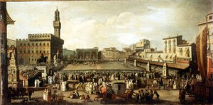 Schauspiel auf der Piazza della Signoria in Florenz. Öl auf Leinwand von Italian School