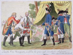Unterzeichnung des Vertrags von Campo Formio zwischen Frankreich (vertreten durch Bonaparte) und Österreich (vertreten durch Cobenzl) im Jahr 1797 von Italian School