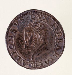 Silbermünze (Testone) aus Ferrara: Herrschaft von Herzog Alfonso II d