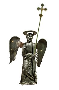Erzengel Gabriel hält ein Prozessionskreuz, Bronzestatue aus dem 12. Jahrhundert, Kreuz von 1369 von Italian School