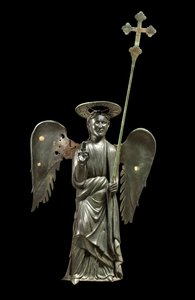 St. Gabriel Erzengel mit Prozessionskreuz, XII Jahrhundert Bronzestatue, Kreuz von 1369 von Italian School