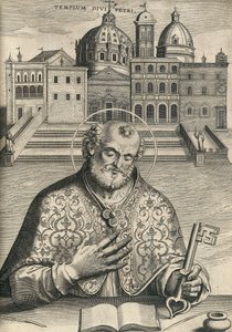St. Peter vor der Basilika St. Peter aus Septem Urbis Ecclesiae Primariae, veröffentlicht 1599 von Italian School