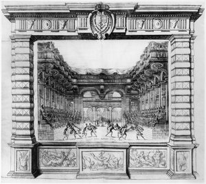 Bühnenbild von Giacomo Torelli (1608-78) für la Finta Pazza, aufgeführt 1645 im Theatre Petit Bourbon in Paris, 1654