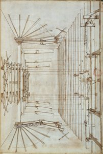 Bühnenmaschinerie für die Opern im San Salvatore Theater in Venedig, 1675 (Feder und Tuschlavierung auf Papier)