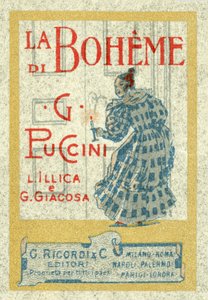 Briefmarkenwerbung für Giacomo Puccinis La Bohème, erstmals aufgeführt 1896
