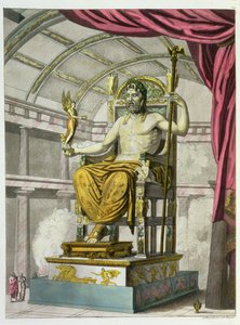 Statue des Jupiter in einem Tempel, aus Costumi dei Romani, graviert von Angelo Biasioli (1790-1830), ca. 1805-20 (Aquatinta) von Italian School