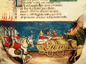 Die Armee von Karl dem Großen (742-814) und der Transport von Vorräten, aus einem venezianischen Kodex