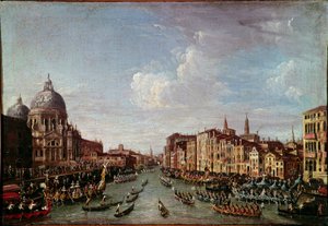 Der Bucentaurus (Bucentoro) zu San Nicolo in Venedig. Wahrscheinlich der Doge Alvise IV. Mocenigo (1763-1778) während der Himmelfahrtsfeierlichkeiten. Anonymes Gemälde des 18. Jahrhunderts. Venedig, Correr Museum von Italian School