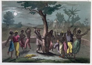 Der Tanz des Mombo-Jombo, nach den Reisen von Mungo Park, aus A History of Costume von J. Ferrario, veröffentlicht in Mailand ca. 1820 von Italian School