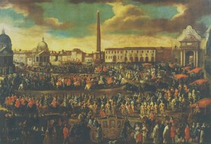 Der Einzug eines Botschafters in Rom, Piazza del Popolo