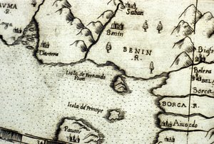 Der Golf von Benin (ehemals Dahomey), Teil des Golfs von Guinea, basierend auf einer Karte von Urbano Monte