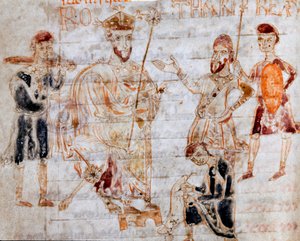 Der Langobardenkönig Rothari (oder Rotari) veröffentlichte am 22.11.643 sein Edikt in Pavia (Seite des Manuskripts „Codex Legum Longobardorum“)