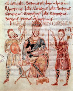Der lombardische Prinz von Neapel Giovanni (ca. 981) (Miniatur aus „Codex Legum Longobardorum“)