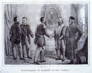 Die Versöhnung von Garibaldi mit General Cialdini, Illustration aus Die Geschichte Italiens von Italian School