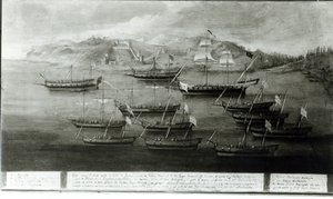 Die venezianische Flotte unter der Führung von Kapitän Ivanovich da Dabrota gegen türkische Piraten bei Durazzo, 1756 von Italian School