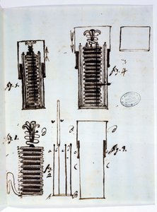 Die Voltasche Säule (Batterie). Zeichnung aus einem Brief von Alessandro Volta (1745-1827) an Dieudonné Dolomieu (1750-1801) über Galvanismus, 1801