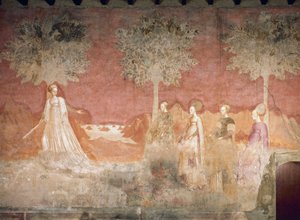 Das Ballspiel, Szene aus dem Spiele-Zyklus, ca. 1445-1450, Fresko, Palazzo Borromeo, Mailand, Lombardei, Italien