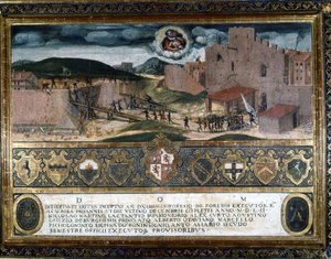 Die Einwohner von Siena zerstören die von den Spaniern Karls V. erbaute Festung (1552) von Italian School
