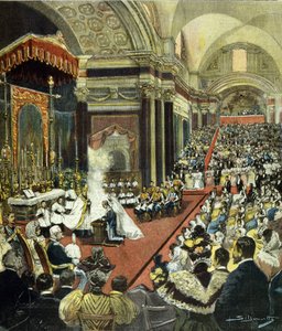 Die religiöse Hochzeit von König Viktor Emanuel III. mit Prinzessin Helene von Montenegro in der Kirche Santa Maria degli Angeli in Rom im Jahr 1896