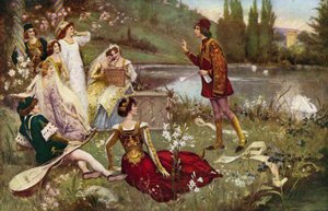 Das Erzählen einer der Decameron-Geschichten von Italian School