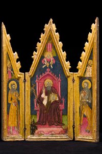 Triptychon: Heiliger Antonius Abt auf dem Thron, Heiliger Paulus der Einsiedler und Heiliger Onophrius, Mitte des 14. Jahrhunderts