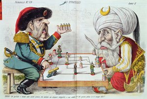 Türkei und Russland spielen ein Strategiespiel, aus Le Perroquet, 1877 von Italian School