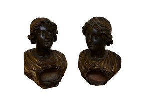 Zwei polychromierte und vergoldete Reliquienbüsten von Italian School