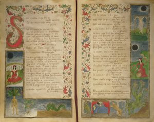 Verse und Randillustrationen, wie man den Teufel beschwört von Italian School