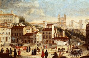 Blick auf die Piazza di Spagna mit der Kirche Trinita dei Monti in Rom von Italian School