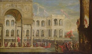Ansicht des Palastes und Königin Johanna I. von Neapel von Italian School