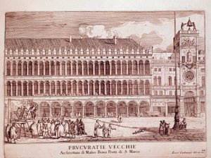 Ansicht der Procuratie Vecchie auf dem Markusplatz in Venedig. Gravur von 1703 Venedig, Museo Correr von Italian School