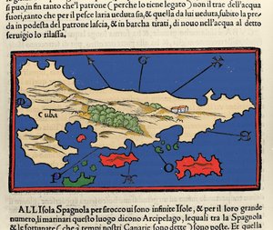 Ansicht der Insel Kuba. Isolario (Inselkarte) von Benedetto Bordone. Venedig 1547 von Italian School