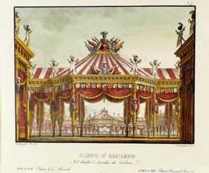 Ansicht des Militärlagers von Edward III., König von England, im Jahr 1347 während des Hundertjährigen Krieges, Bühnenbild für die Oper 