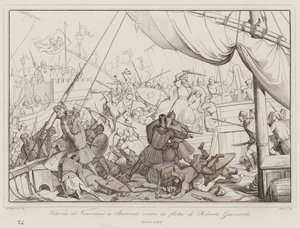 Sieg der Venezianer bei Butrinto gegen die Flotte von Roberto Guiscardo von Italian School