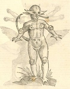 Illustration von Infans capitibus Animalium aus Aldrovandis Geschichte der Monster, 1642