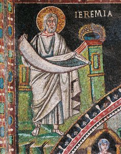 Prophet Jeremia, Mosaik, links der Lünette, Nordwand des Presbyteriums, Basilika San Vitale (UNESCO-Welterbeliste) von Italian School