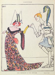 Mistinguett (1875-1956) und ihr Chevalier, Karikatur aus 