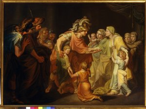 Der russische Prinz Sviatoslav I. trifft seine Familie in Kiew nach dem Feldzug an der Donau 967 von Ivan Akimovich Akimov