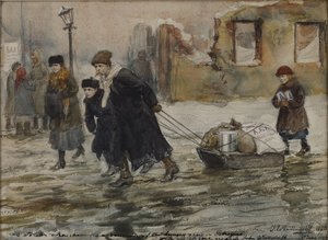 Transport von Lebensmitteln auf einem Schlitten, 1923 von Ivan Alexeyevic Vladimirovh