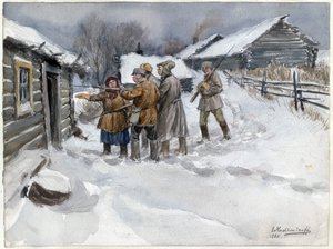 Vor der Durchsuchung und Beschlagnahme (aus der Aquarellserie Russische Revolution) von Ivan Alexeyevich Vladimirov