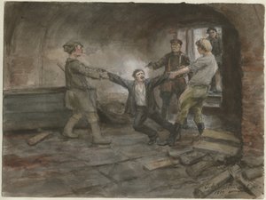 Mann wird festgehalten und hingerichtet aus der Aquarellserie Russische Revolution von Ivan Alexeyevich Vladimirov