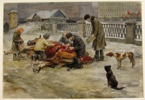 Petrograd im Jahr 1918 aus der Aquarellserie Russische Revolution, 1918